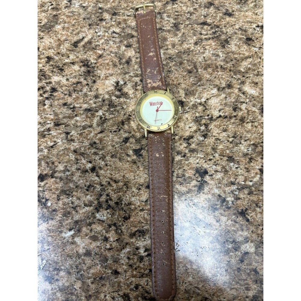 Vintage Winston Quartz Watch Gold Tone Roman Numerals Genuine Leather Band